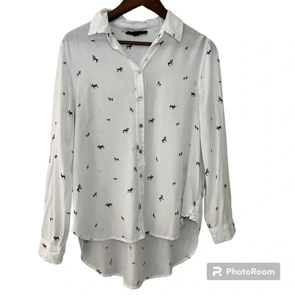 Chemise Jane + Delancey Pour Femme, Taille L, Carreaux Noir Et Blanc, Manches Longues, Boutons, En Rayonne